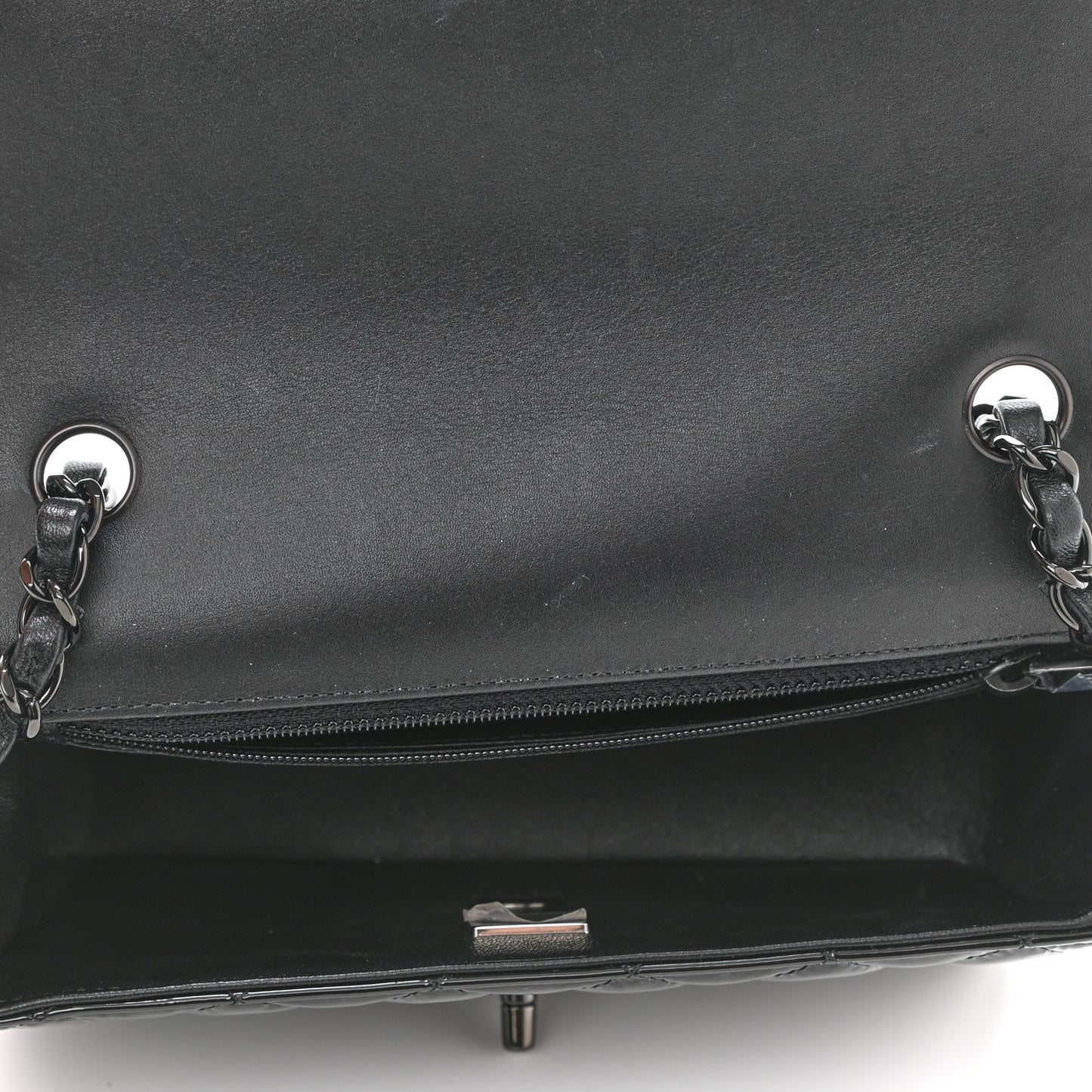 Patent Calfskin Quilted Mini Rectangular Flap So Black