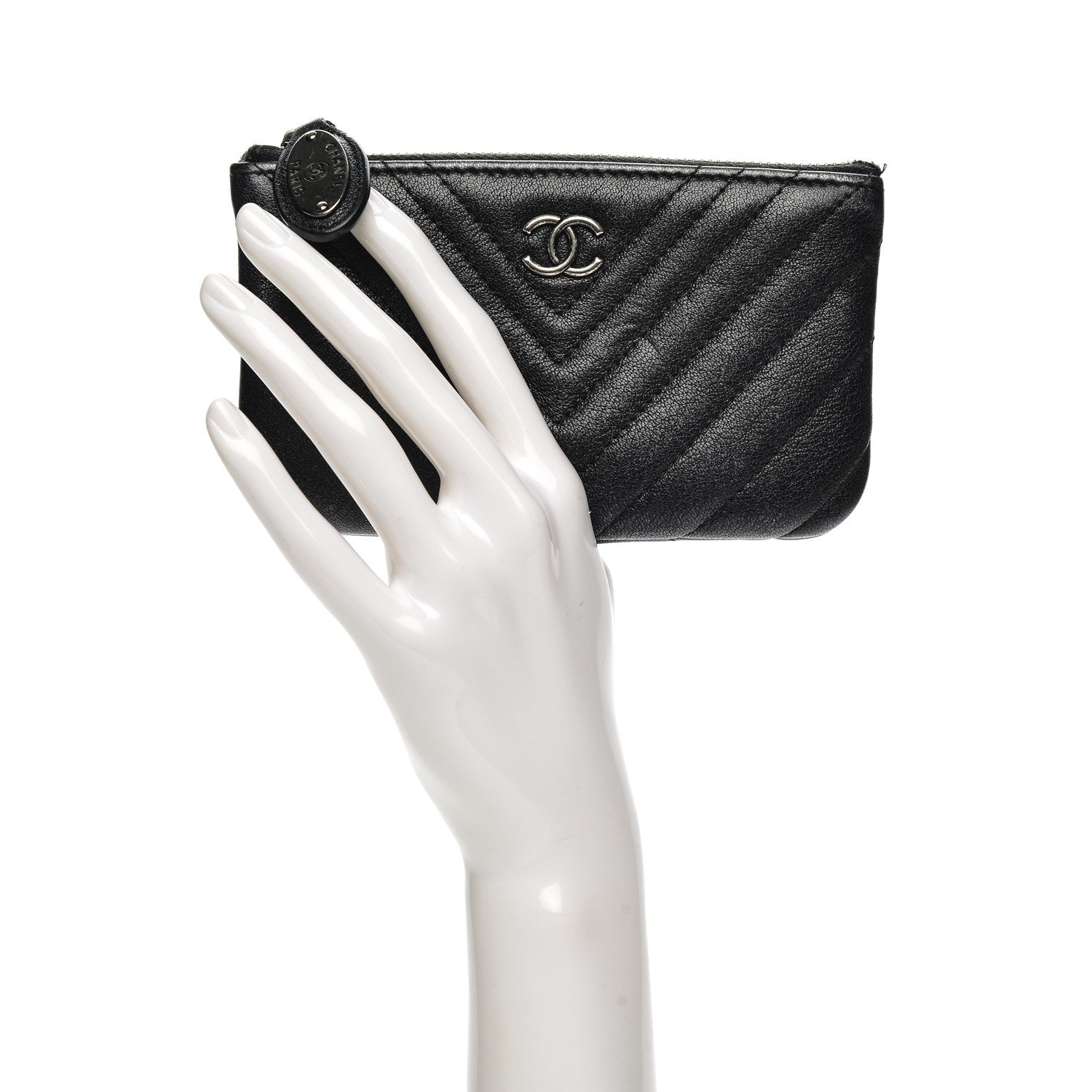 Chanel Sheepskin Chevron Quilted Small Cosmetic Case Black 4 of 7