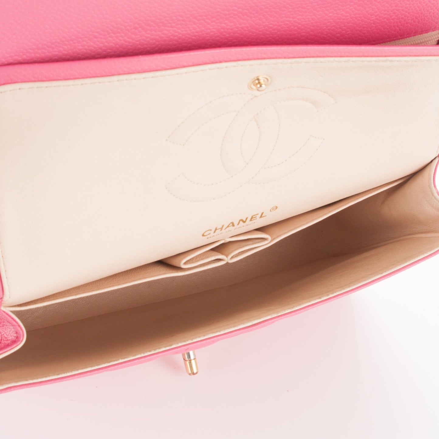 Caviar Quilted Medium Double Flap Pink