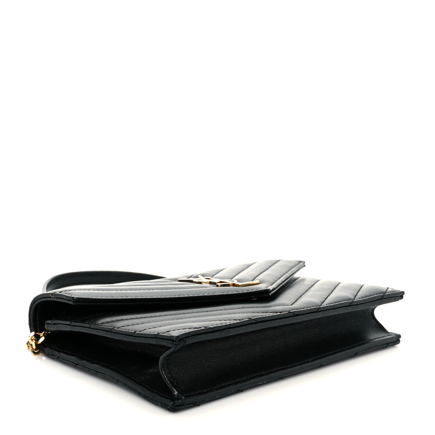 Saint Laurent Calfskin Matelasse Chevron Monogram Envelope Chain Wallet Black 4 of 9