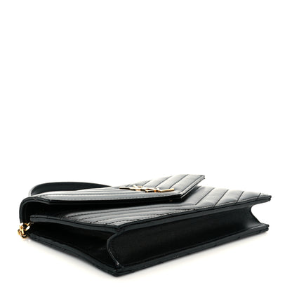 Saint Laurent Calfskin Matelasse Chevron Monogram Envelope Chain Wallet Black 4 of 9