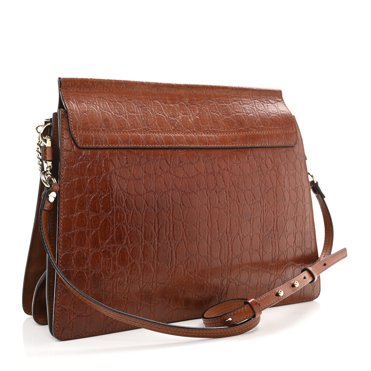 Calfskin Crocodile Embossed Medium Faye Shoulder Bag Mahogany