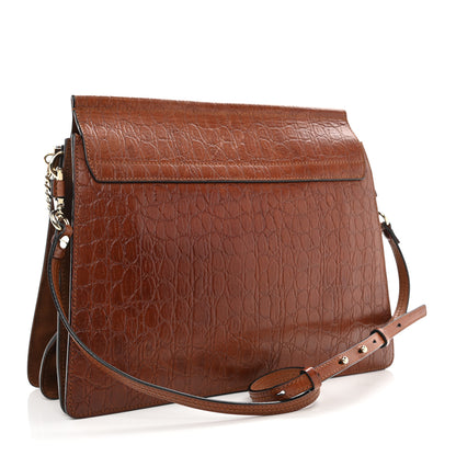 Chloe Calfskin Crocodile Embossed Medium Faye Shoulder Bag Mahogany 3 of 10