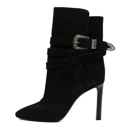 Saint Laurent Suede Mica Buckle Western Ankle Booties 39 Black 1 of 15