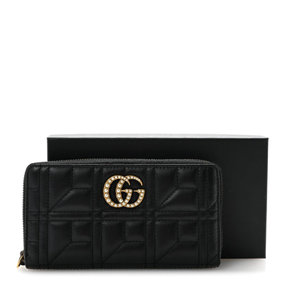 Gucci Calfskin Matelasse Pearly GG Marmont Zip Around Wallet Black 9 of 9