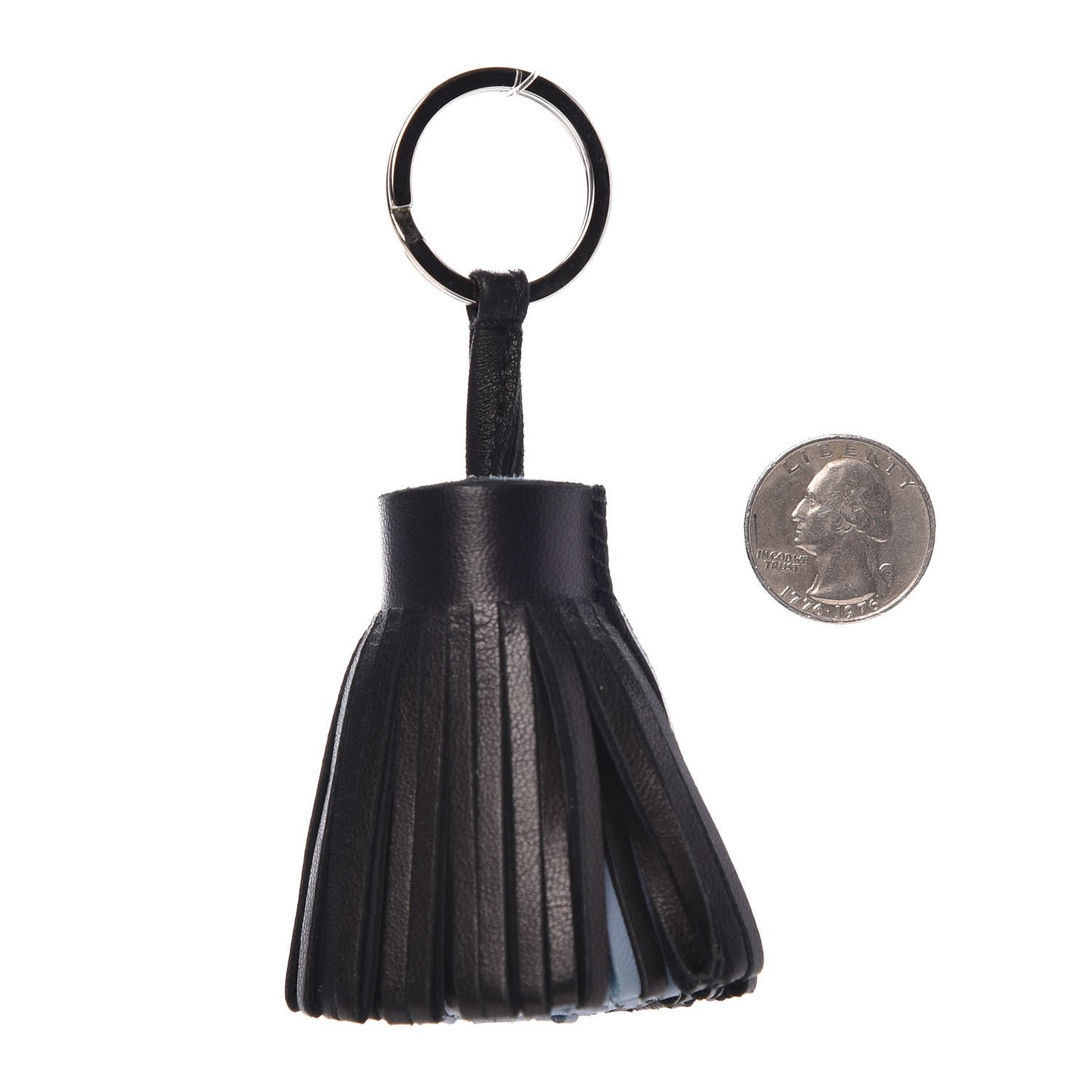 Hermes Lambskin Bi-Color Carmen Tassel Key Holder Black Bleu LIn 2 of 3