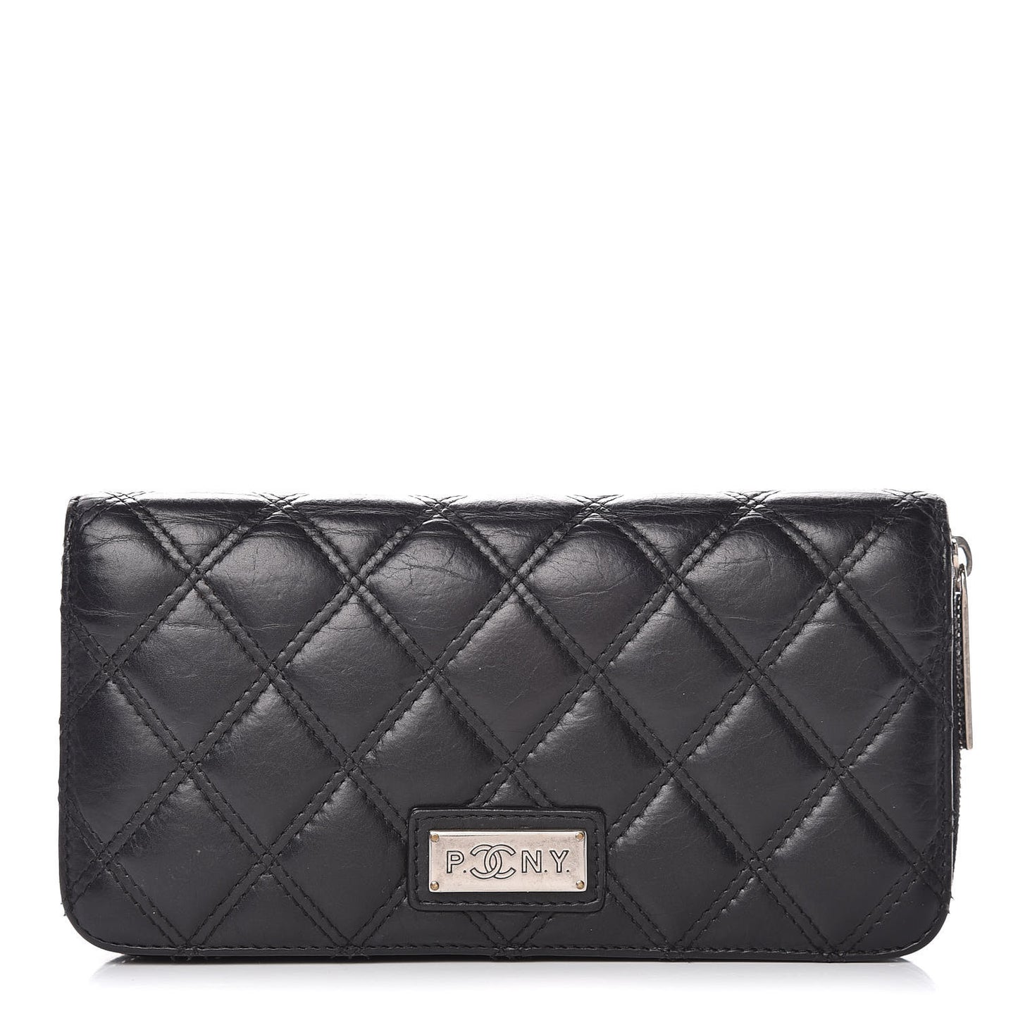 Aged Calfskin Quilted Paris New York PNY Wallet Black