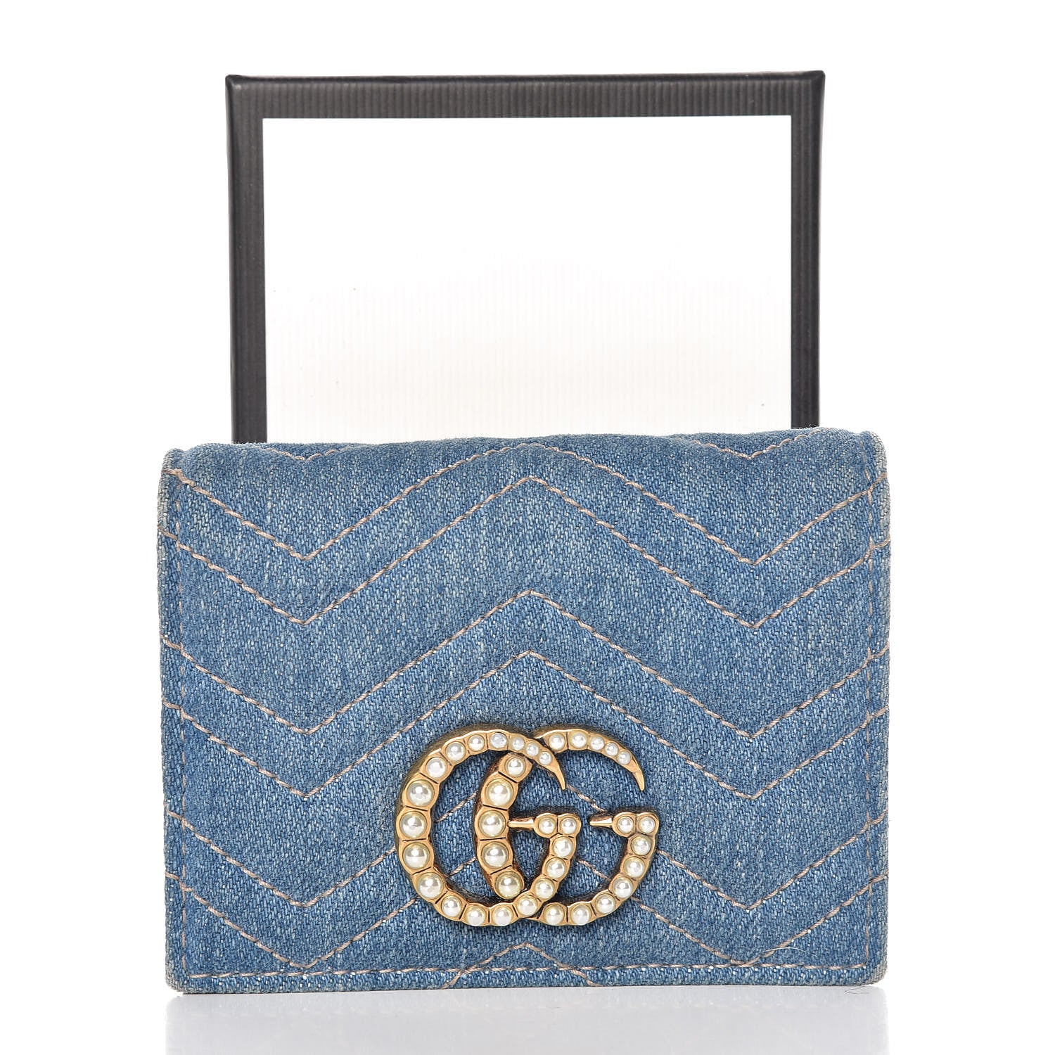 Gucci Denim Matelasse Pearly GG Marmont Card Case Wallet Blue 10 of 10