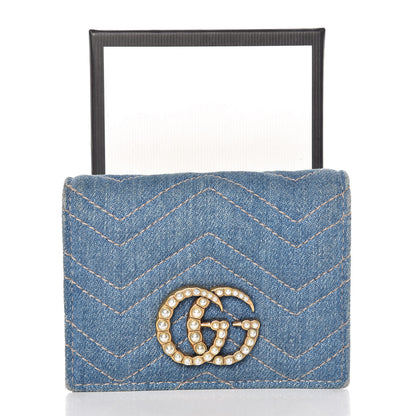 Gucci Denim Matelasse Pearly GG Marmont Card Case Wallet Blue 10 of 10