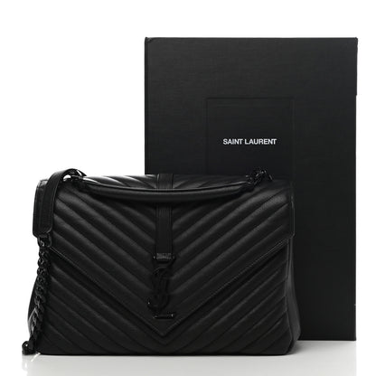 Saint Laurent Sheepskin Matelasse Chevron Monogram Monochrome Large College Satchel Black 13 of 13