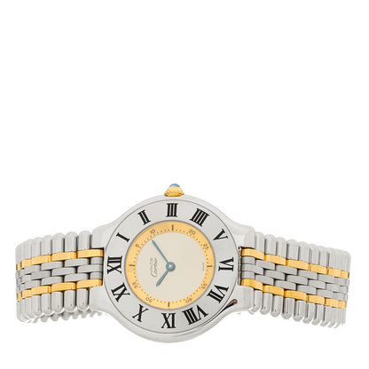 Cartier Stainless Steel 18K Yellow Gold 31mm Must De 21 Bullet Link Quartz Watch 2 of 4