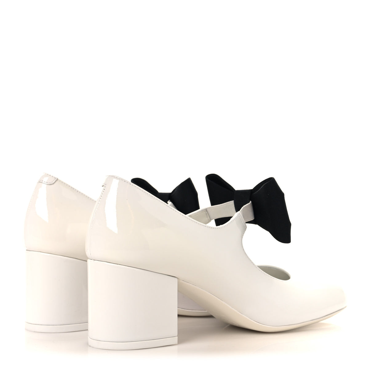 Patent Calfskin Grosgrain Bow Mary Jane Pumps 38.5 White Black