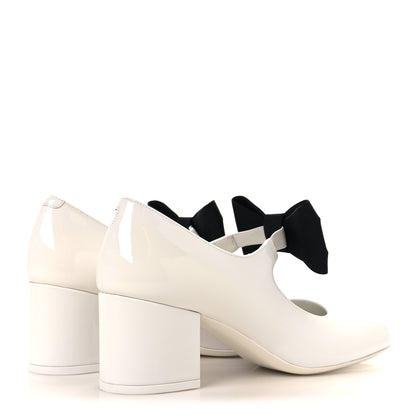 Chanel Patent Calfskin Grosgrain Bow Mary Jane Pumps 38.5 White Black 5 of 10