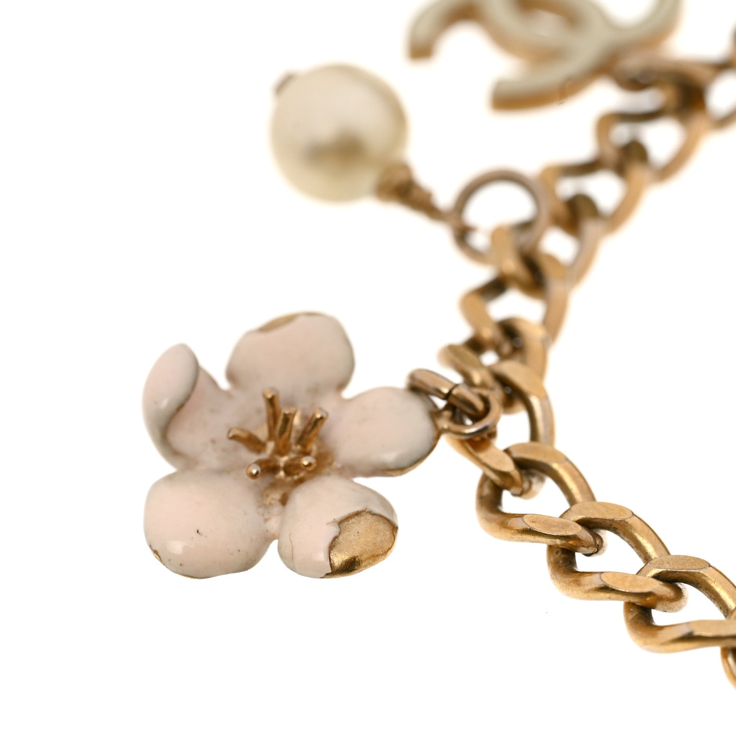 Chanel Pearl CC Camellia Charm Bracelet Beige Gold 5 of 5