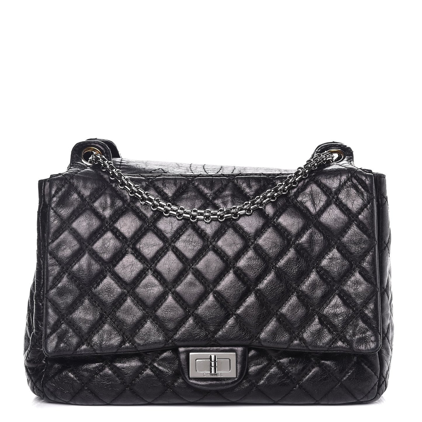Metallic Aged Calfskin Quilted Reissue 2.55 Accordion Flap Black