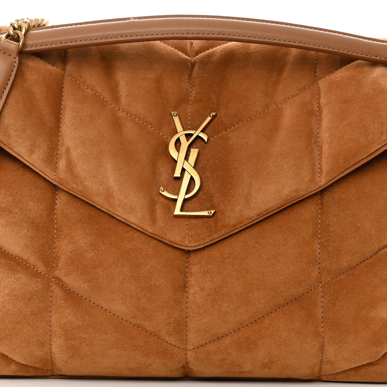 Saint Laurent Suede Calfskin Quilted Medium Loulou Puffer Monogram Chain Satchel Cinnamon 8 of 12