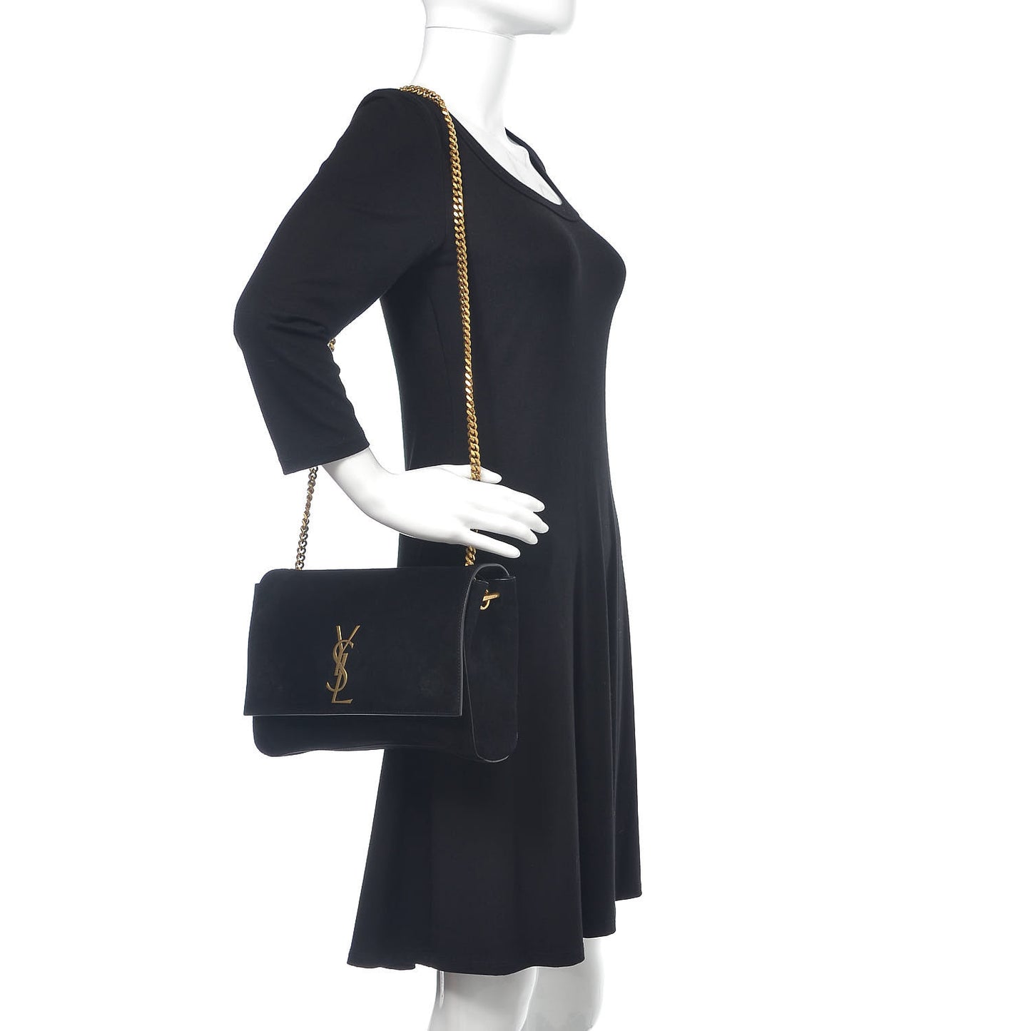 Smooth Calfskin Suede Medium Reversible Monogram Kate Satchel Black