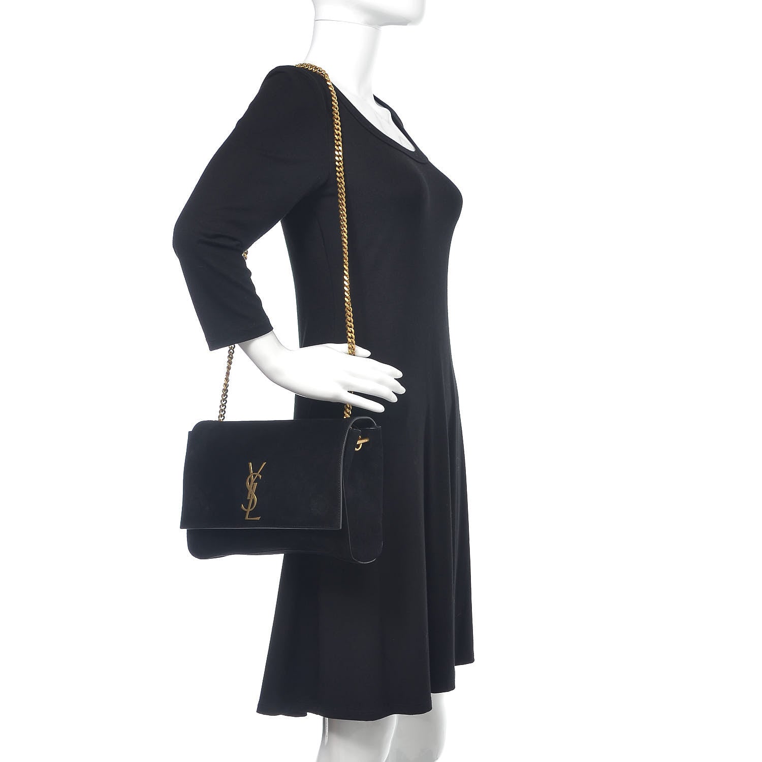 Saint Laurent Smooth Calfskin Suede Medium Reversible Monogram Kate Satchel Black 2 of 15