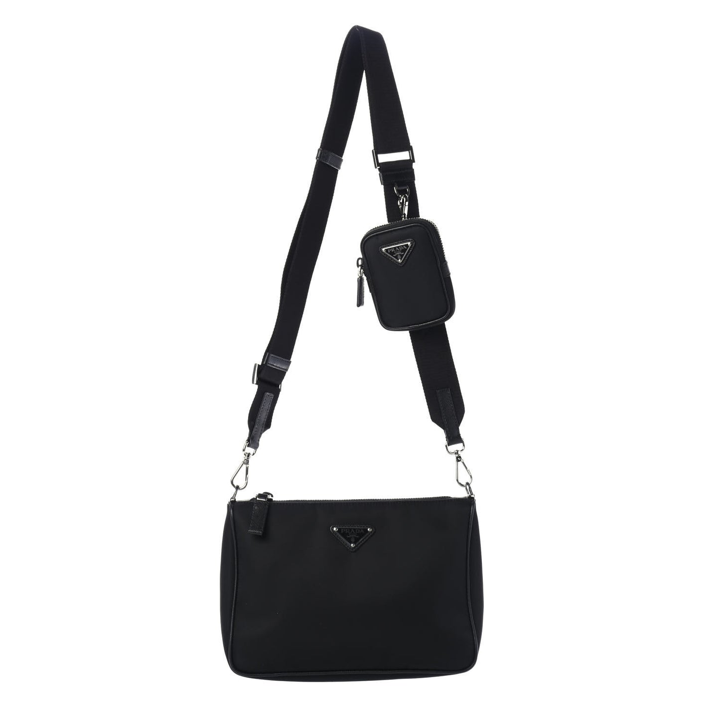 Tessuto Nylon Saffiano Pocket Zippered Shoulder Bag Black
