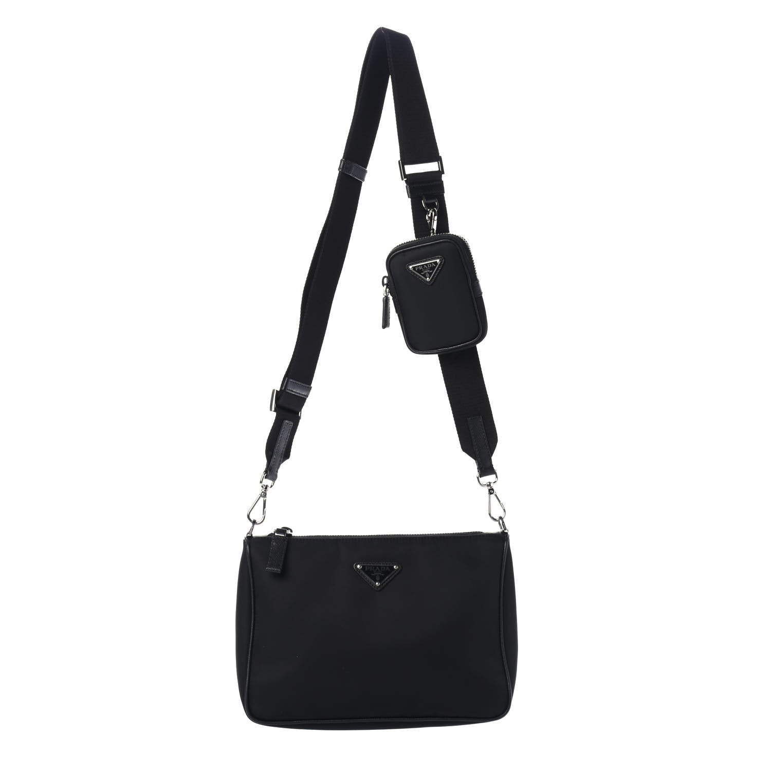 Prada Tessuto Nylon Saffiano Pocket Zippered Shoulder Bag Black 1 of 4