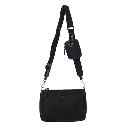 Prada Tessuto Nylon Saffiano Pocket Zippered Shoulder Bag Black 1 of 4
