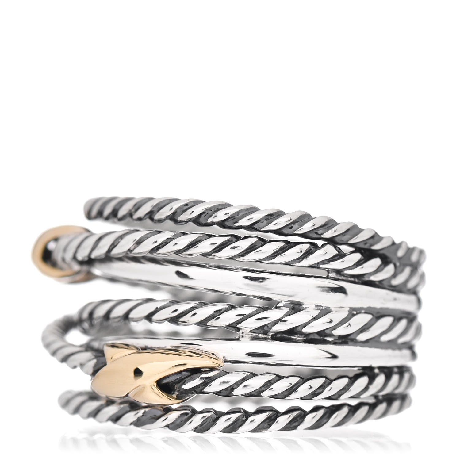 David Yurman Sterling Silver 18K Yellow Gold Double X Crossover Ring 53 6.5 3 of 4