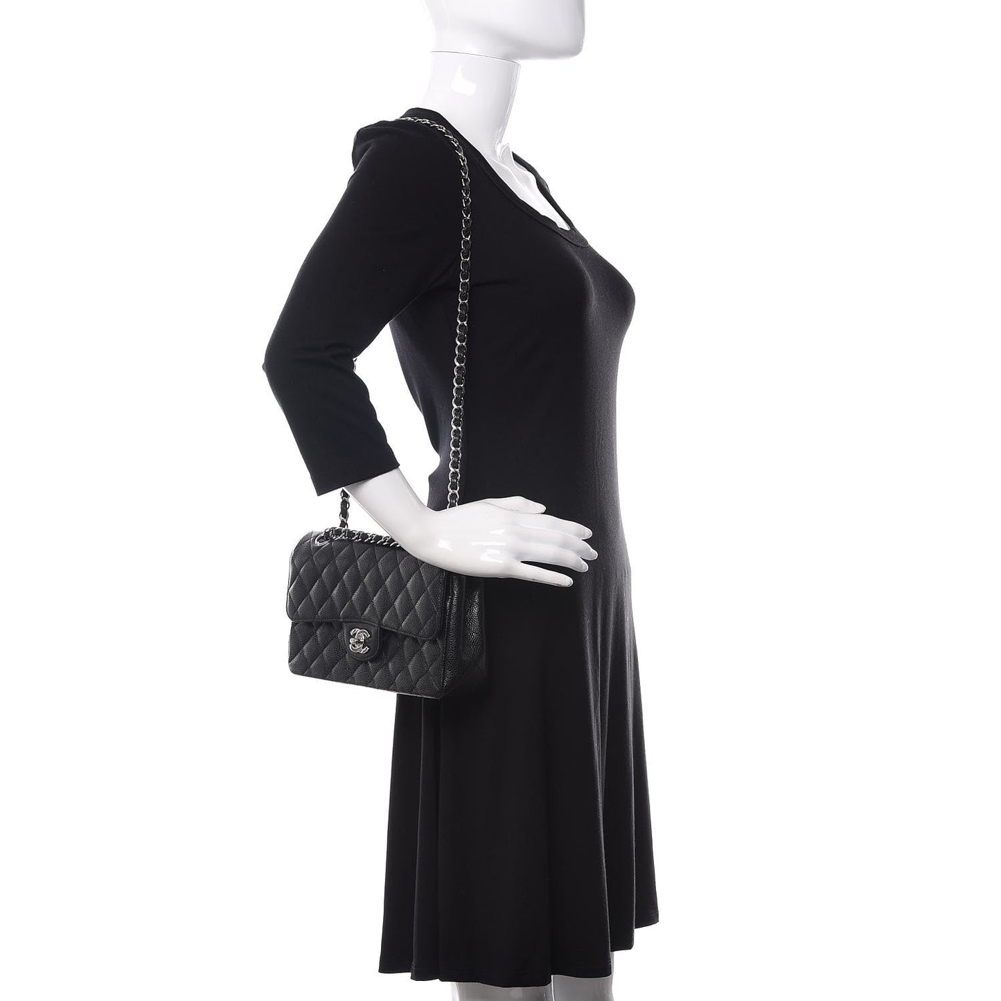 Caviar Quilted Small Double Flap Black