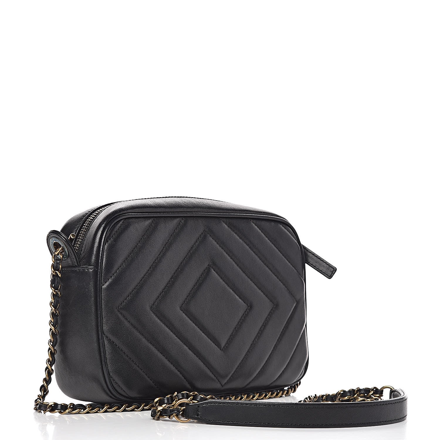 Chanel Lambskin Chevron Quilted Pyramid CC Camera Case Black 3 of 15