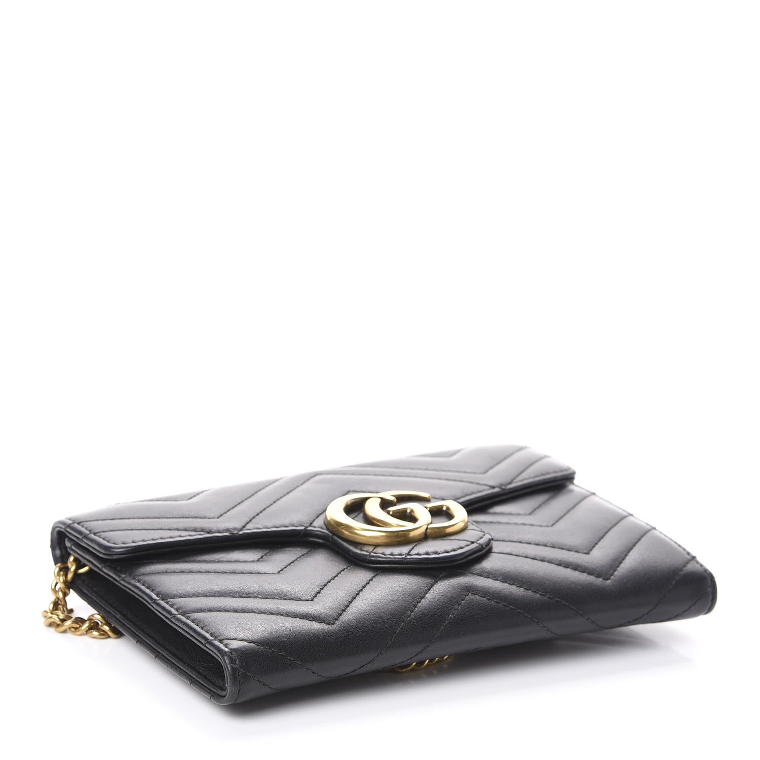 Gucci Calfskin Matelasse Mini GG Marmont Chain Wallet Black 4 of 8