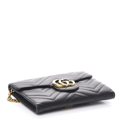 Gucci Calfskin Matelasse Mini GG Marmont Chain Wallet Black 4 of 8