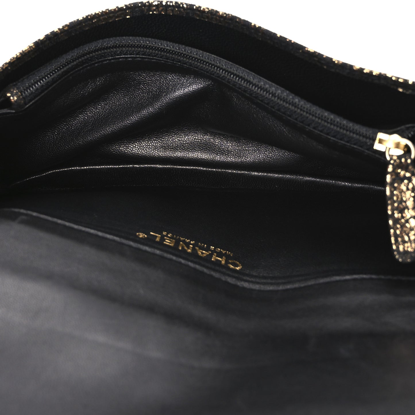 Metallic Tweed Quilted Clutch Black Gold