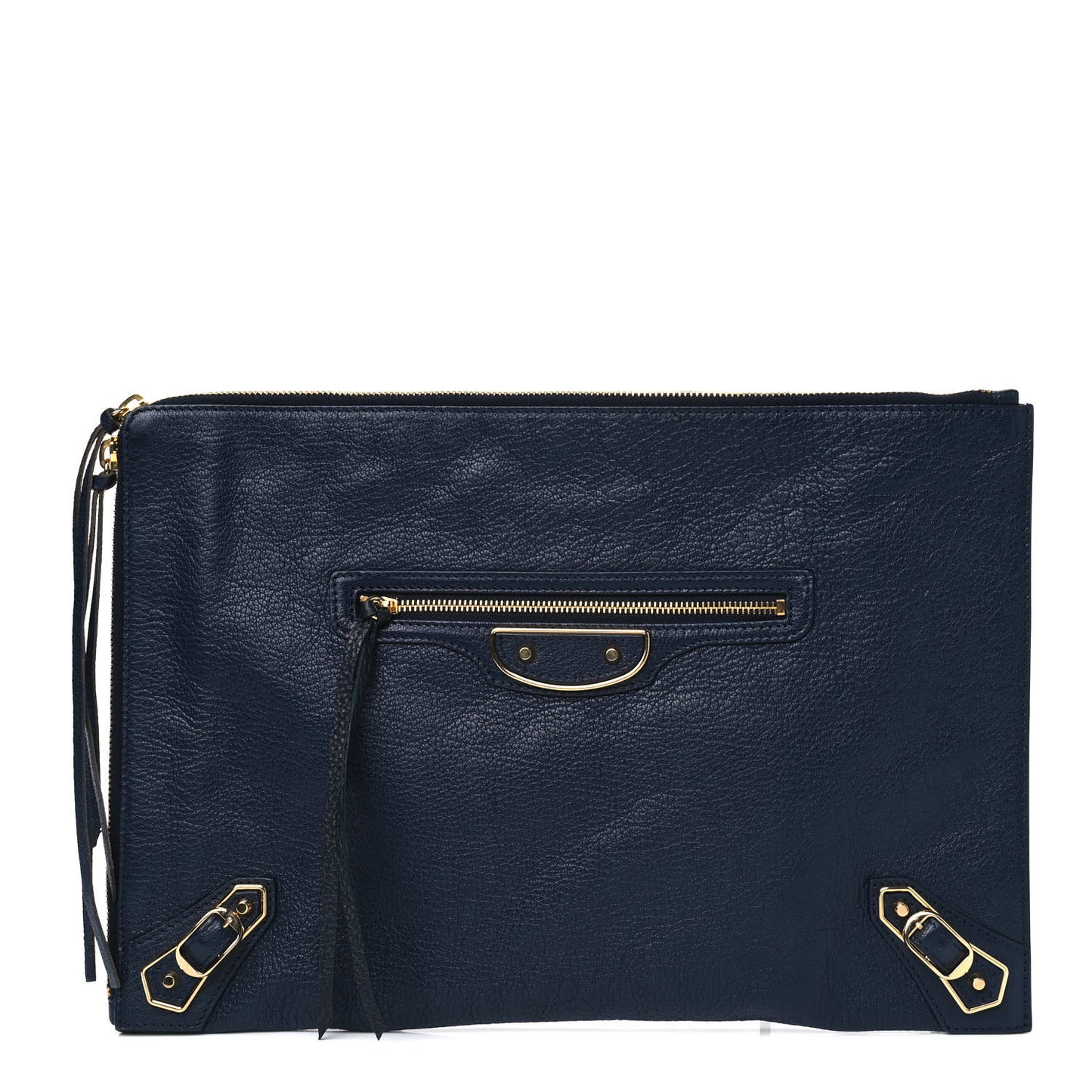 Chevre Gold Metallic Edge Hardware Pouch Bleu Nuit