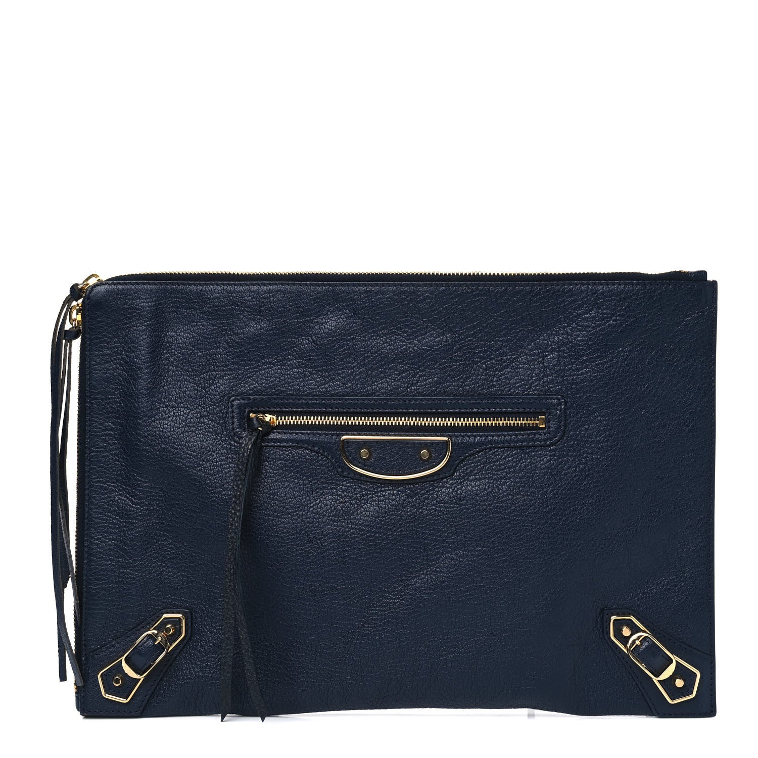 Balenciaga Chevre Gold Metallic Edge Hardware Pouch Bleu Nuit 1 of 5