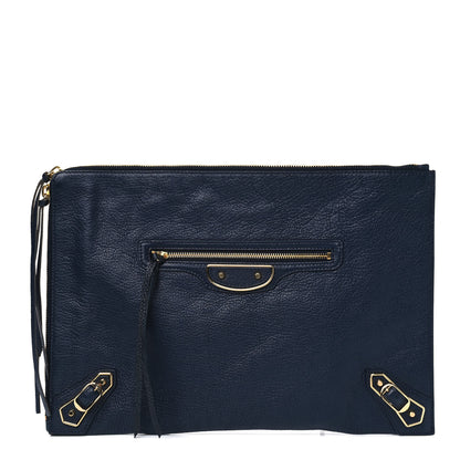 Balenciaga Chevre Gold Metallic Edge Hardware Pouch Bleu Nuit 1 of 5