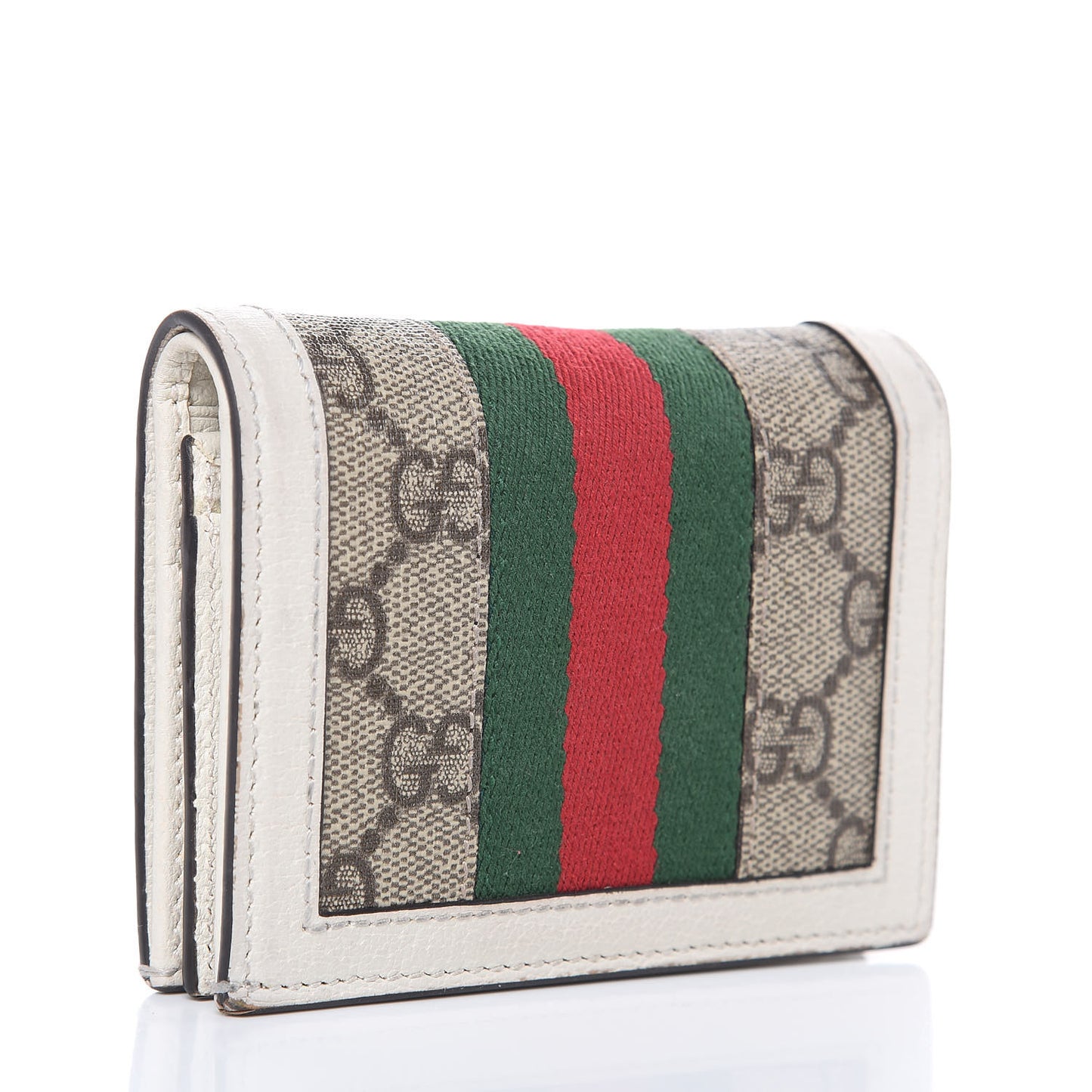 GG Supreme Monogram Web Queen Margaret Card Case Wallet Beige Mystic White