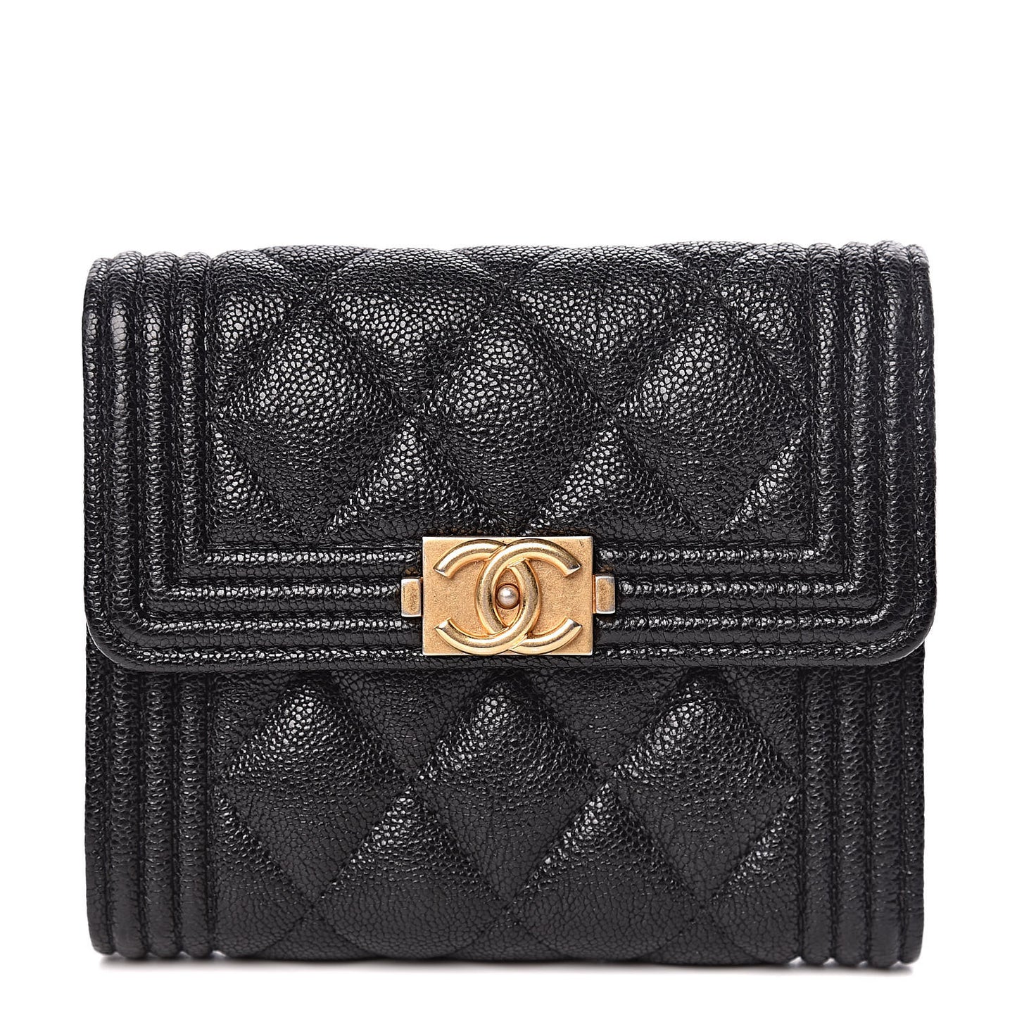 Caviar Quilted Compact Boy Wallet Black