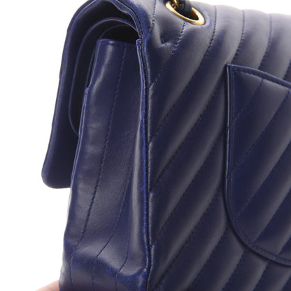 Chanel Lambskin Chevron Quilted Medium Double Flap Blue 14 of 15