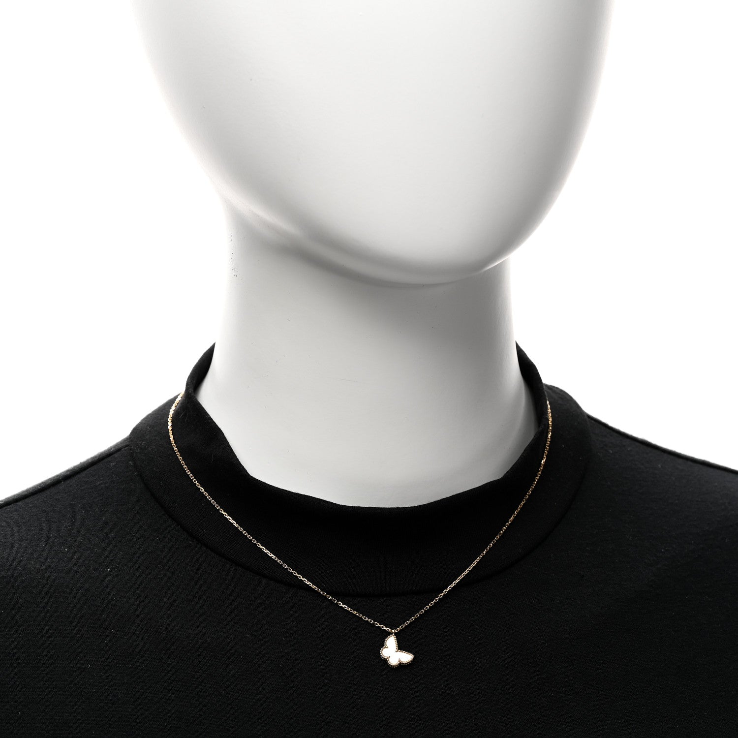 Van Cleef & Arpels 18K Yellow Gold Mother of Pearl Sweet Alhambra Butterfly Pendant Necklace 2 of 6