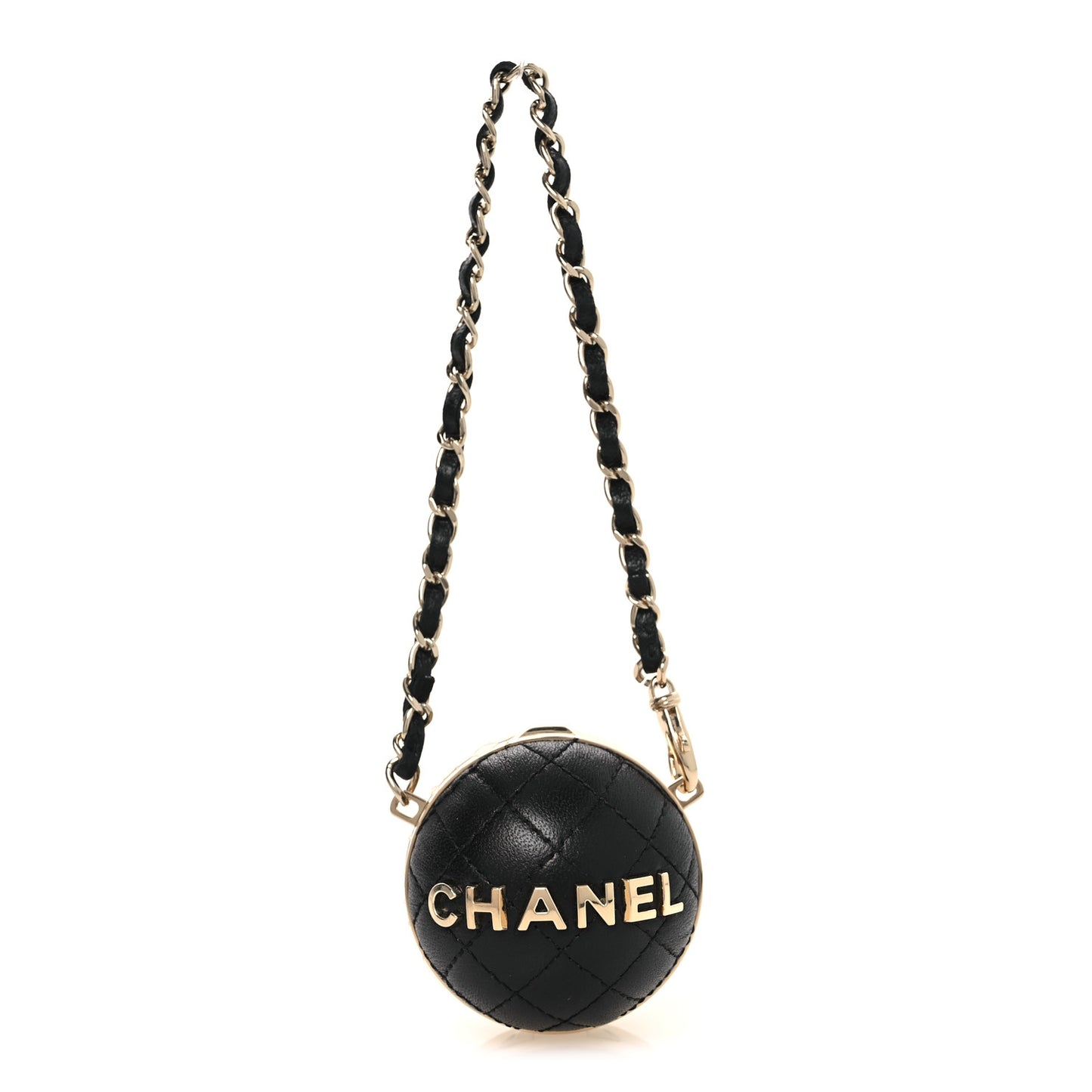Lambskin Quilted Sphere Mini Bag Charm Black