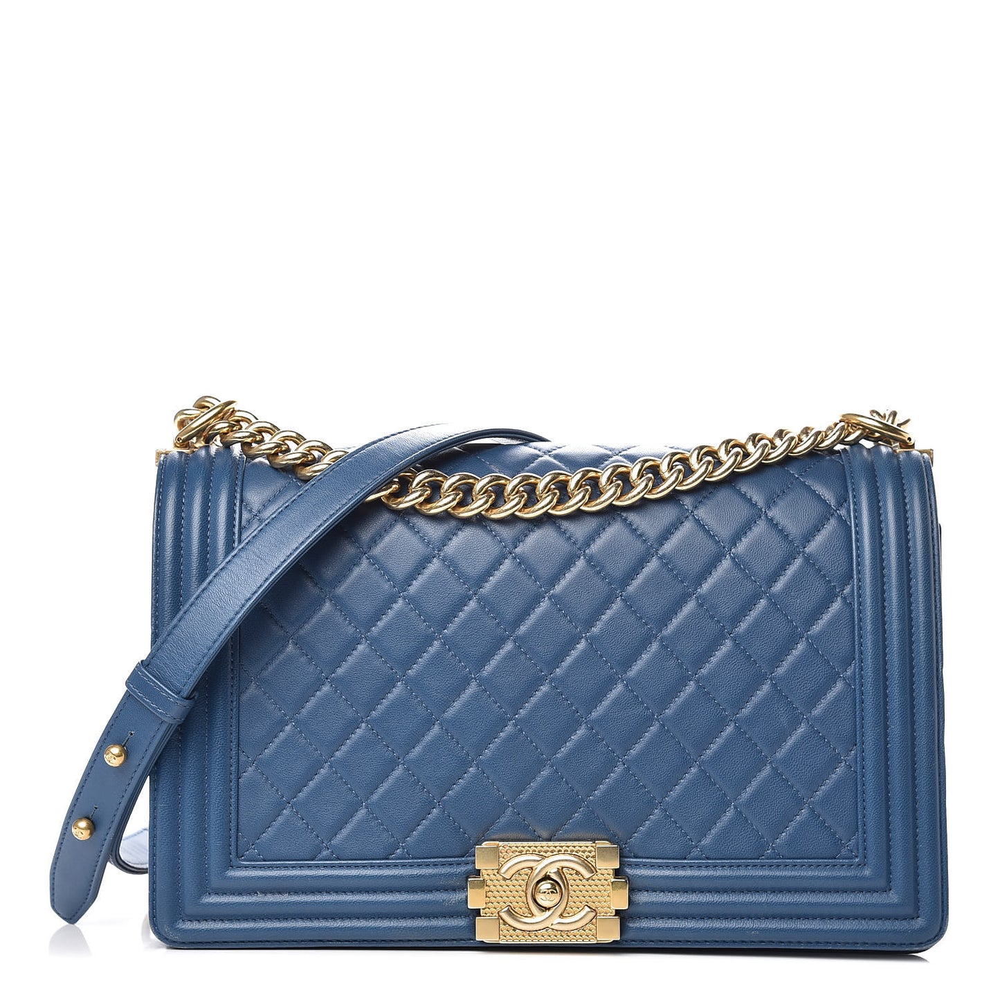 Lambskin Quilted New Medium Boy Flap Blue