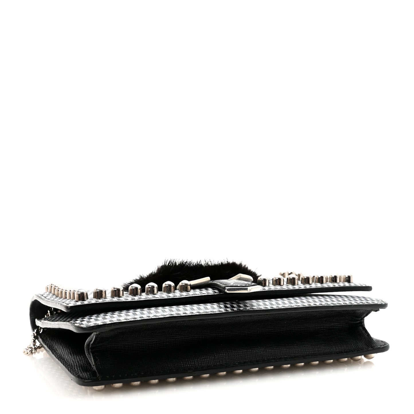 Vitello Elite Mink Fur Studded Karlito Tube Wallet On Chain Black White