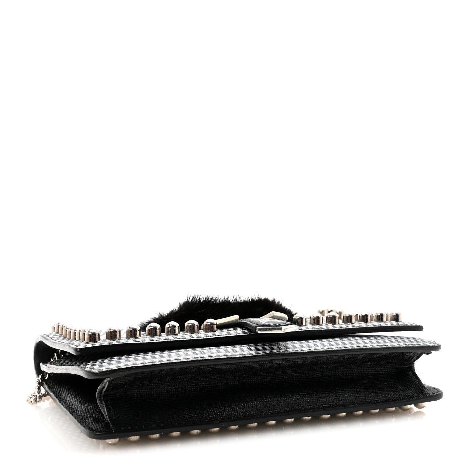 Fendi Vitello Elite Mink Fur Studded Karlito Tube Wallet On Chain Black White 4 of 9