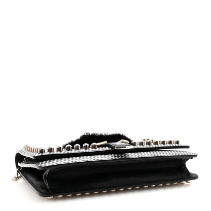 Fendi Vitello Elite Mink Fur Studded Karlito Tube Wallet On Chain Black White 4 of 9