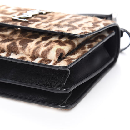 Saint Laurent Calf Hair Leopard Print Monogram Small Sunset Chain Wallet Natural Black 8 of 9
