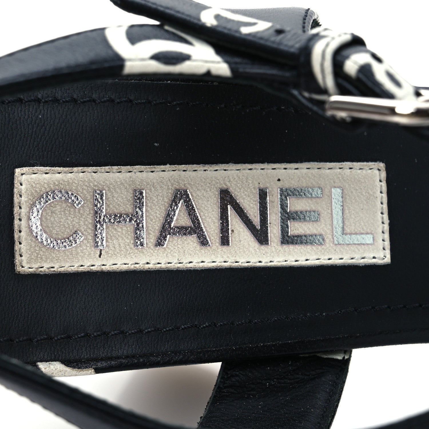 Chanel Printed Lambskin Coco Beach Platform Sandals 39 Black White 9 of 13