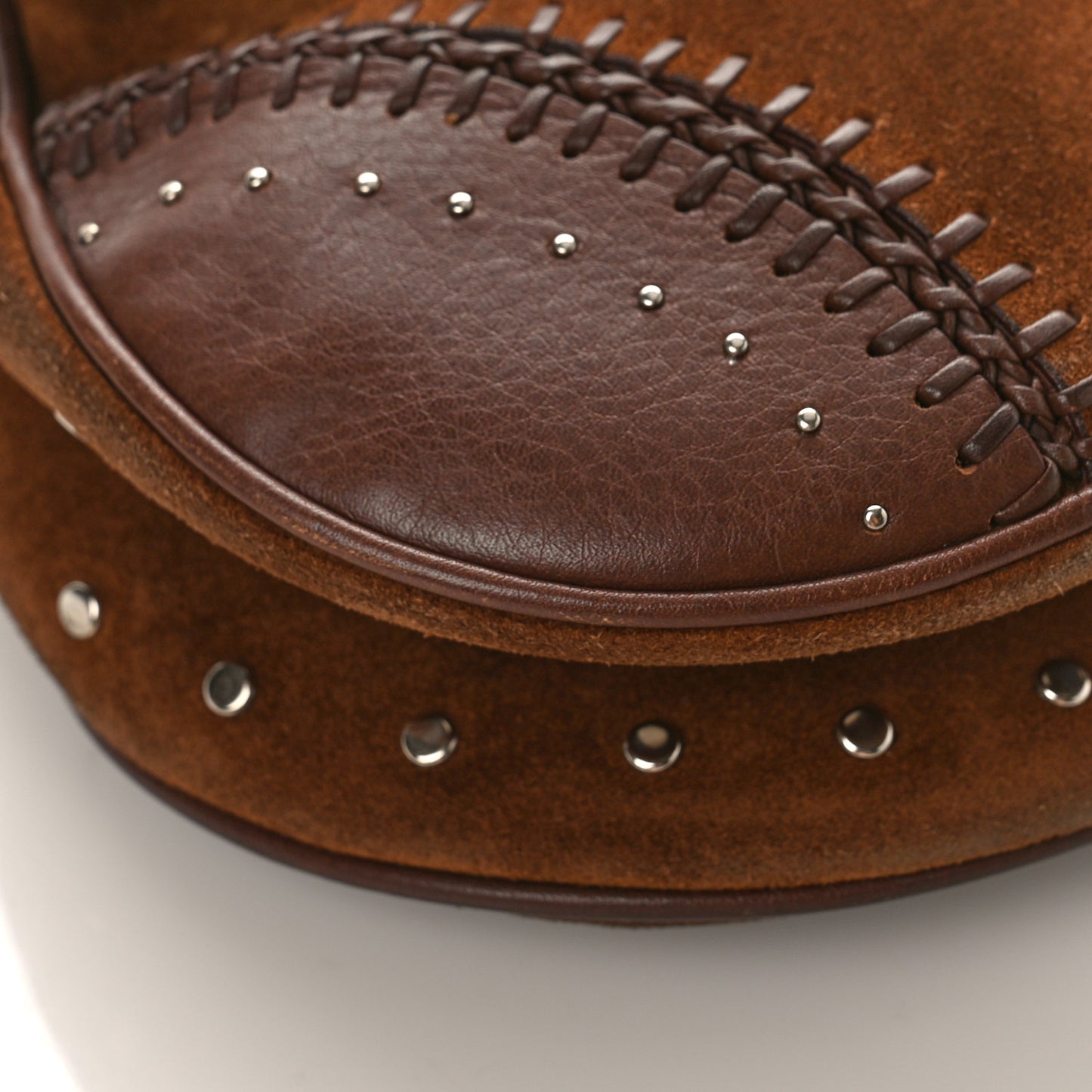 Suede Crystal Studded Saddle Bag Dark Brown