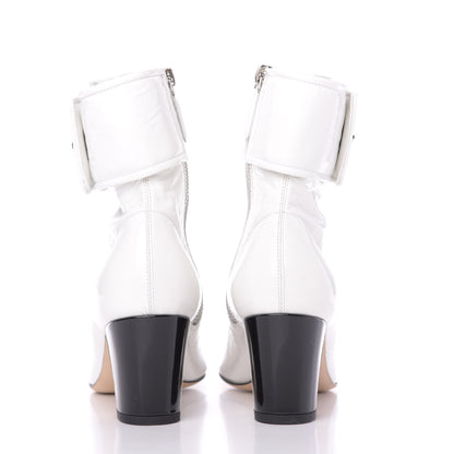 Chanel Distressed Patent Cap Toe CC Turnlock Ankle Boots 37.5 White Black 7 of 10
