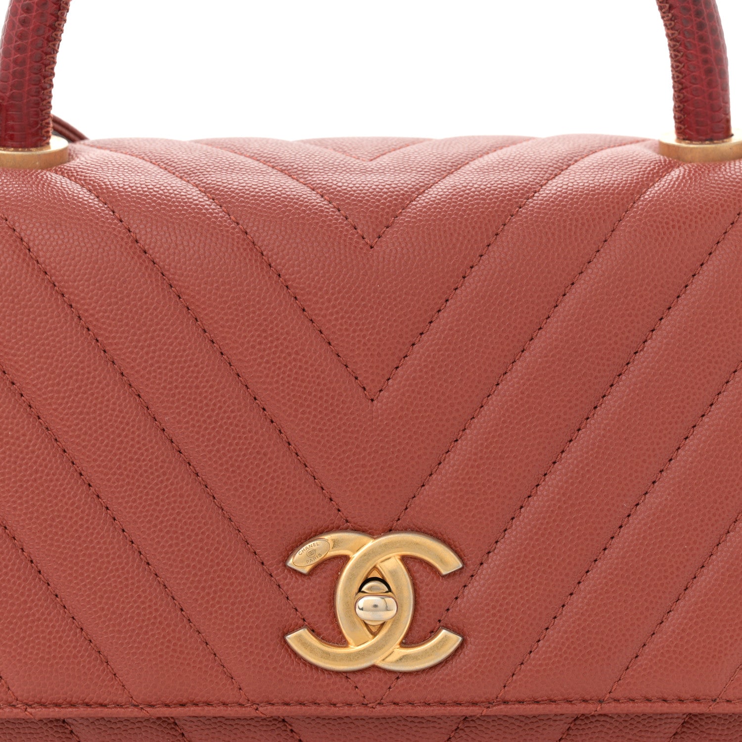 Chanel Caviar Lizard Chevron Quilted Small Coco Handle Flap Dark Orange 8 of 13