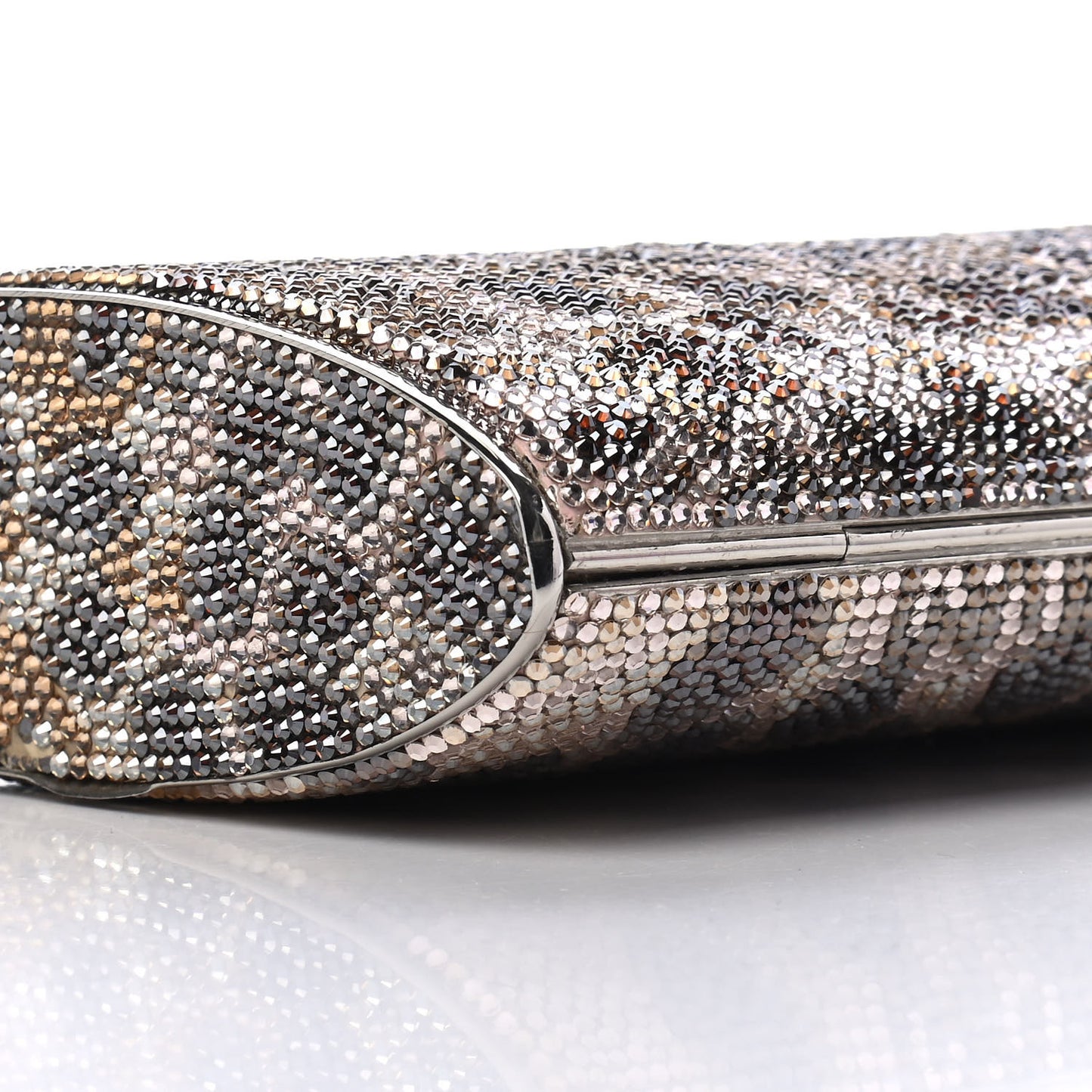 Crystal Leopard Minaudiere Clutch Silver Gold Brown