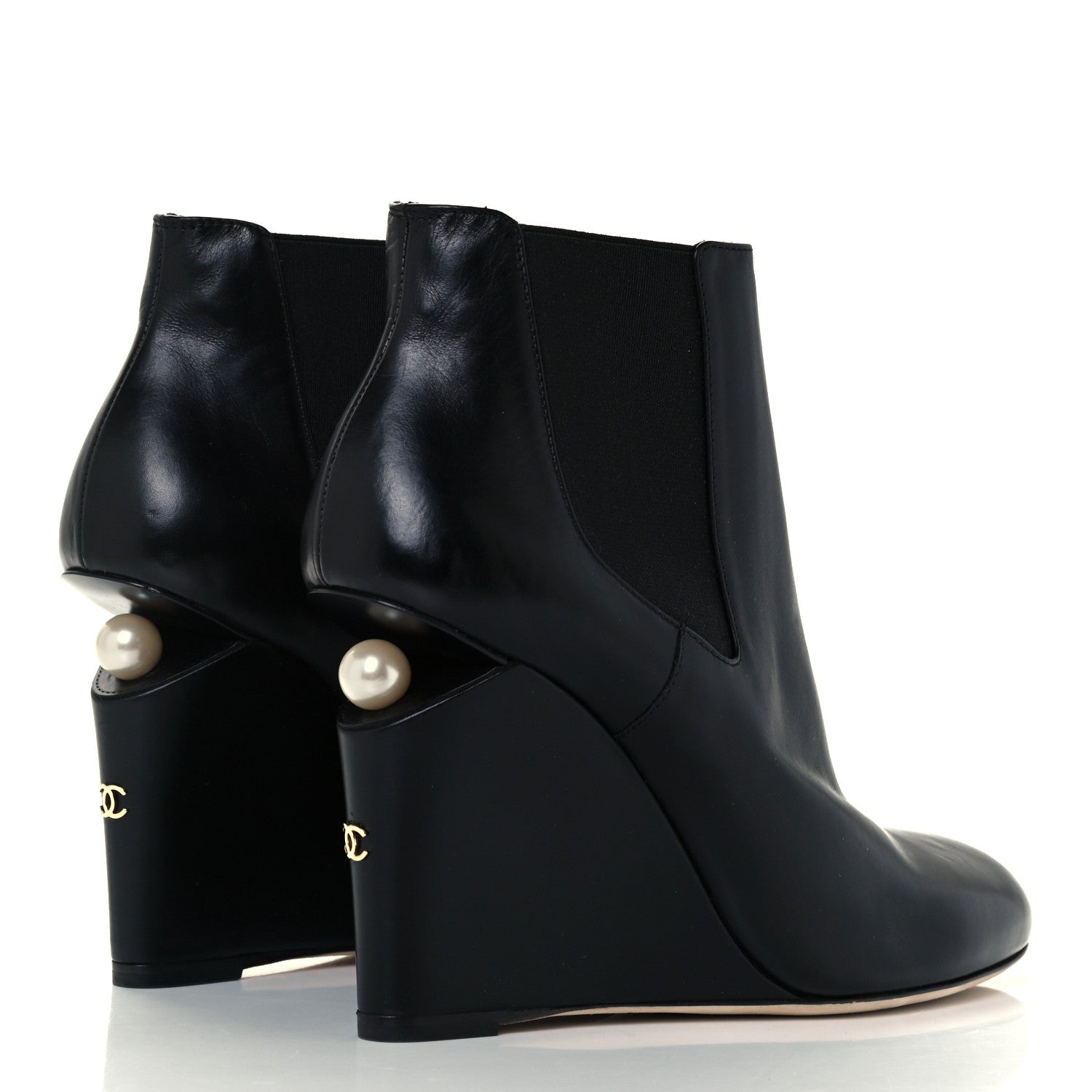 Chanel Lambskin Pearl CC Ankle Boots 37.5 Black 4 of 10